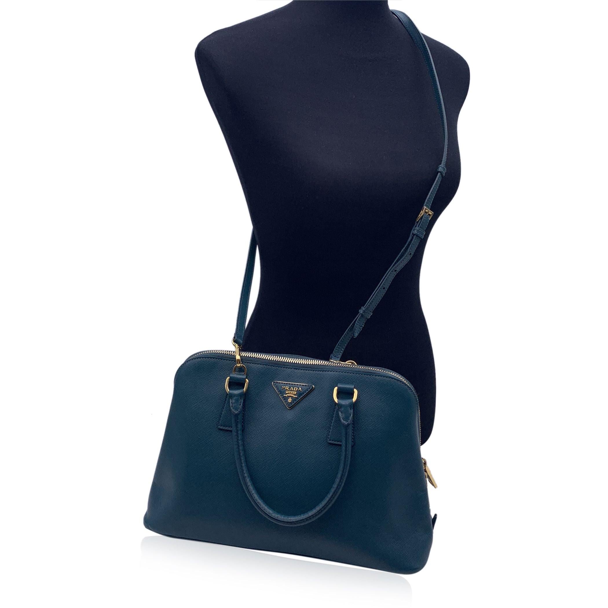 Prada Teal Saffiano Leder Promenade Tote Satchel Tasche Handtasche im Zustand „Gut“ in Rome, Rome