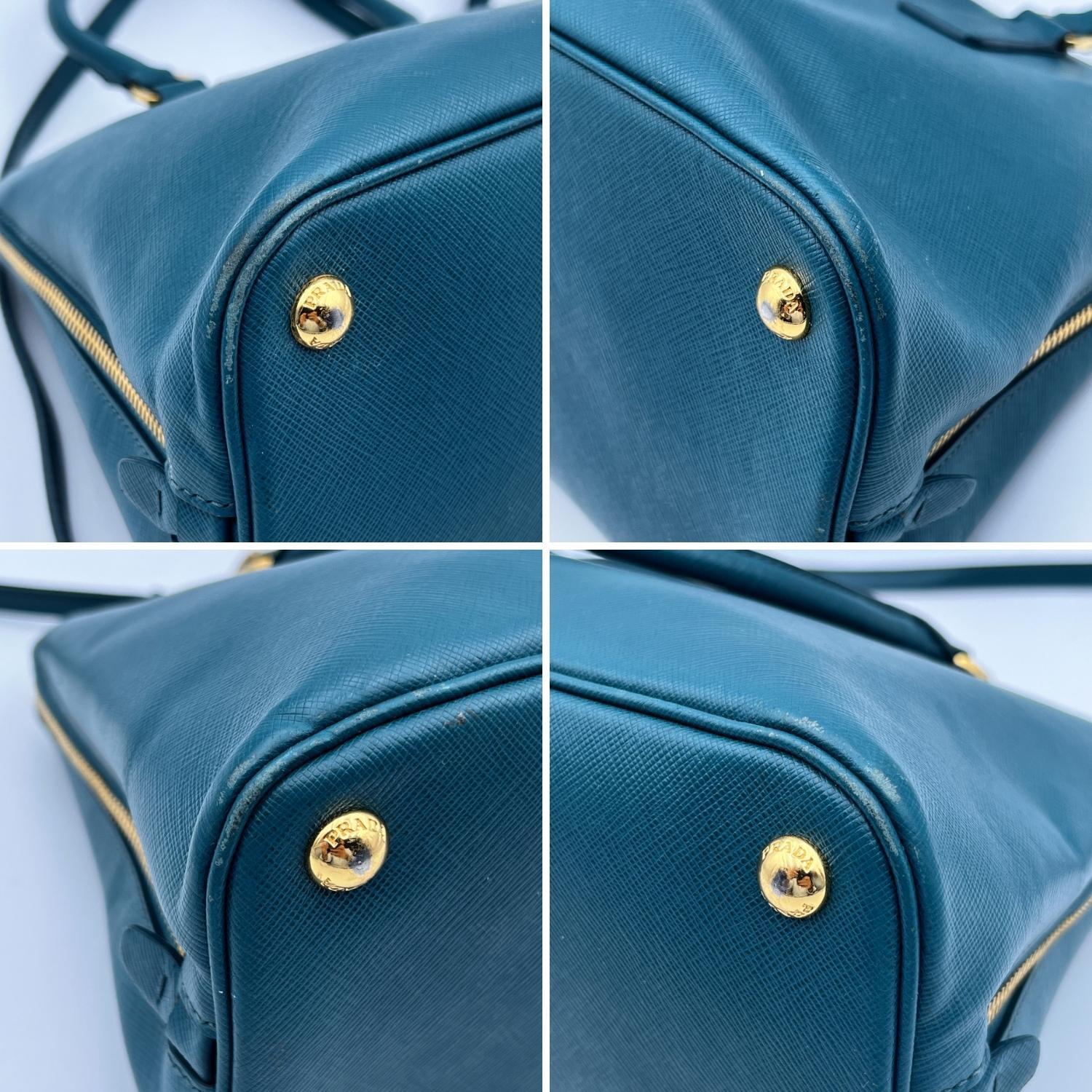 Blue Prada Teal Saffiano Leather Promenade Tote Satchel Bag Handbag