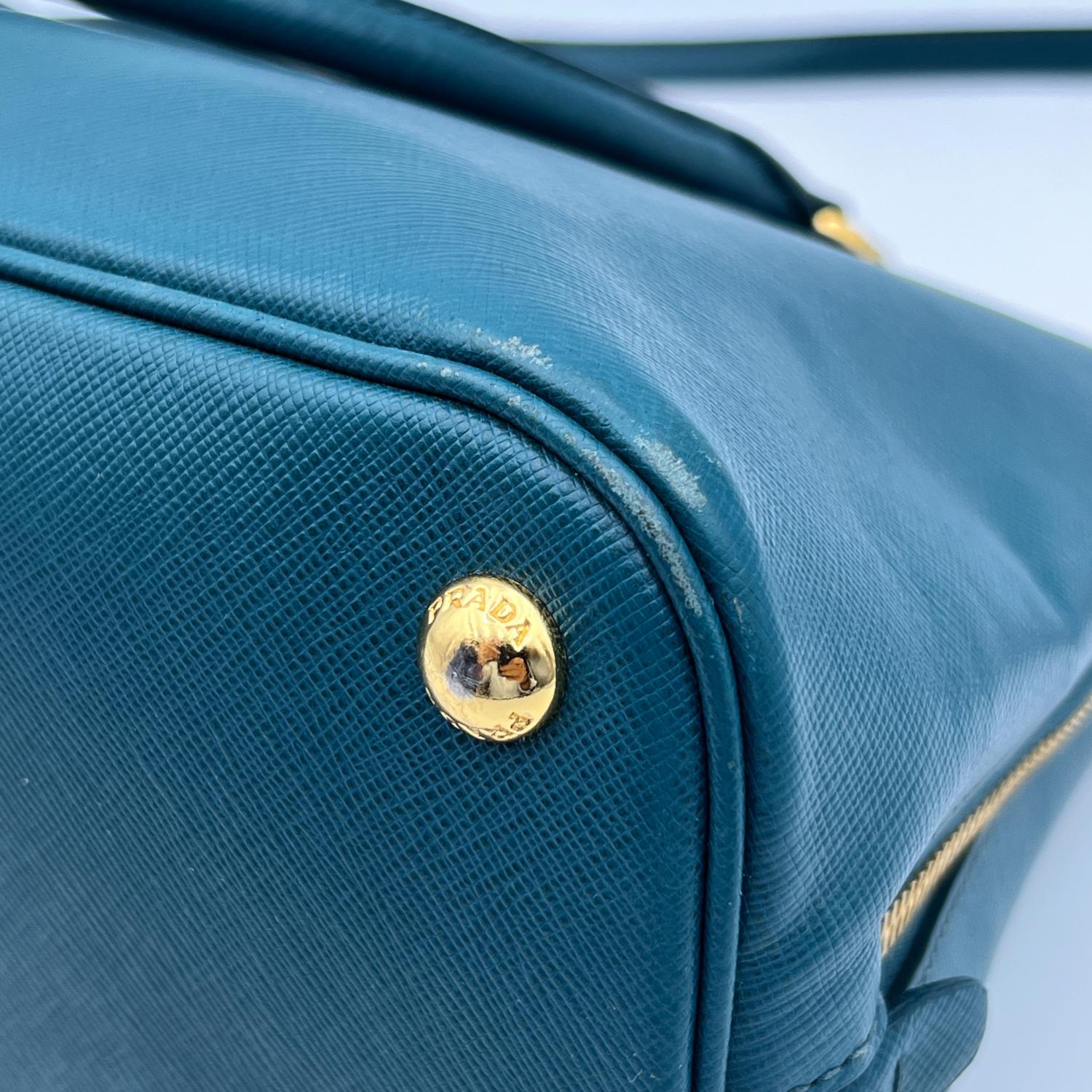 Prada Teal Saffiano Leather Promenade Tote Satchel Bag Handbag 1