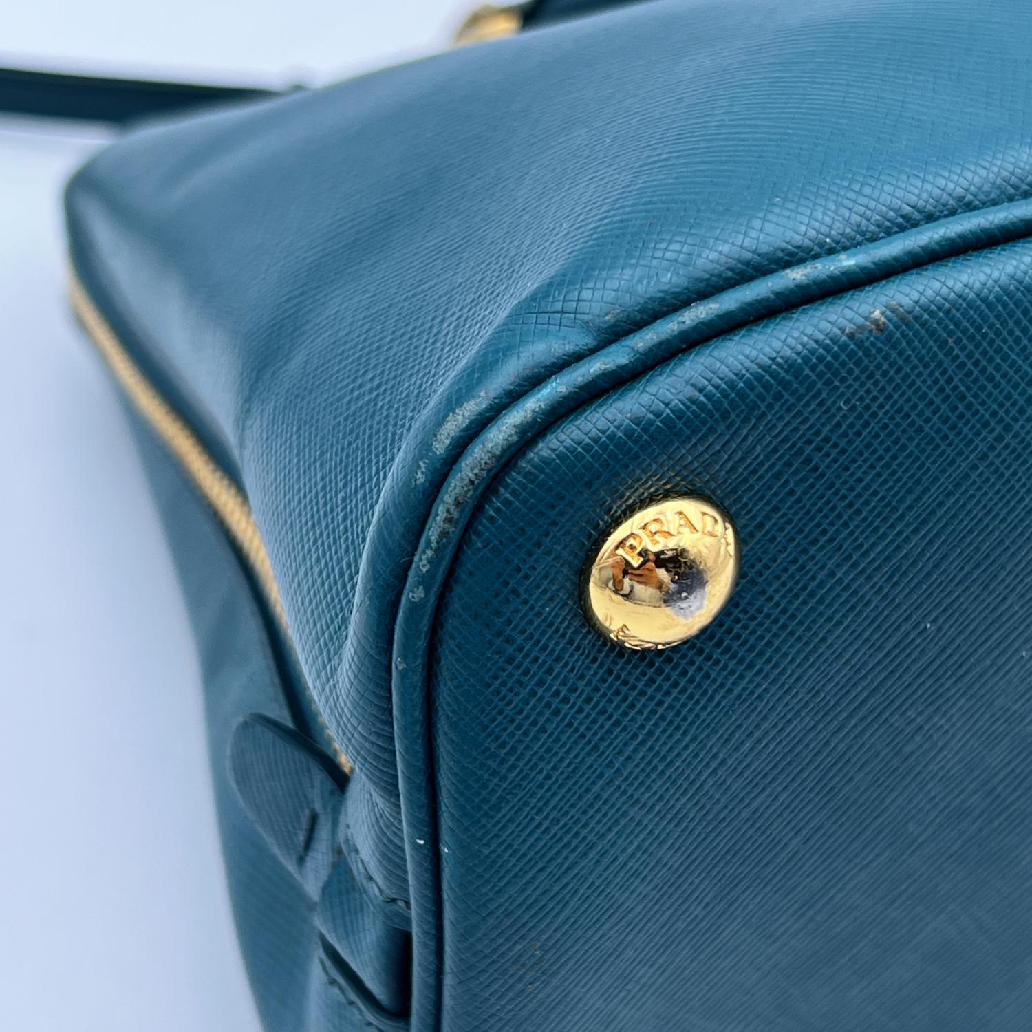 Prada Teal Saffiano Leather Promenade Tote Satchel Bag Handbag 2