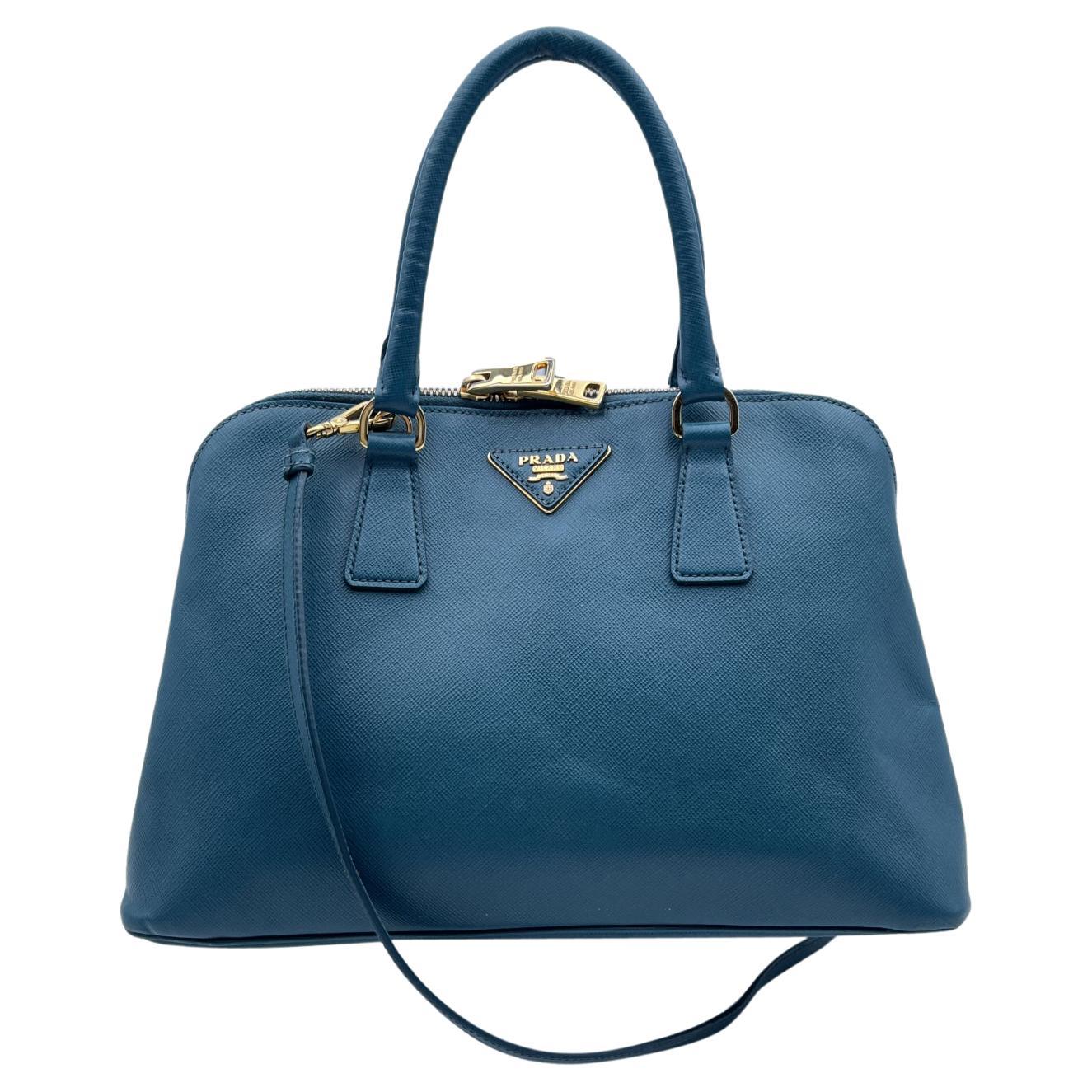 Prada Teal Saffiano Leather Promenade Tote Satchel Bag Handbag