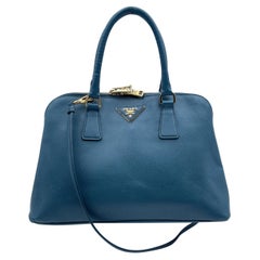 Prada Teal Saffiano Leather Promenade Tote Satchel Bag Handbag