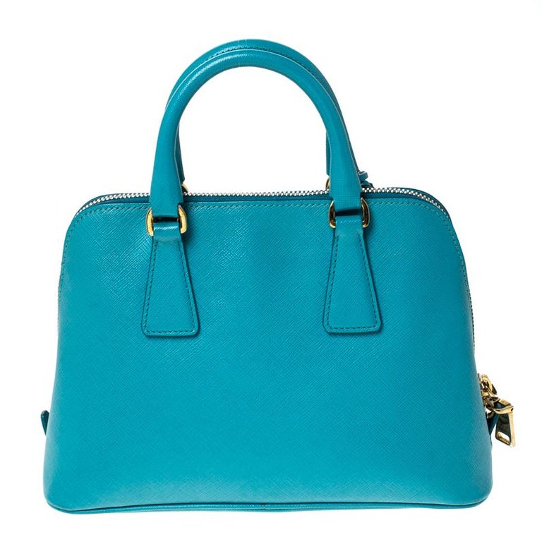 Prada Teal Saffiano Lux Leather Small Promenade Satchel For Sale at ...