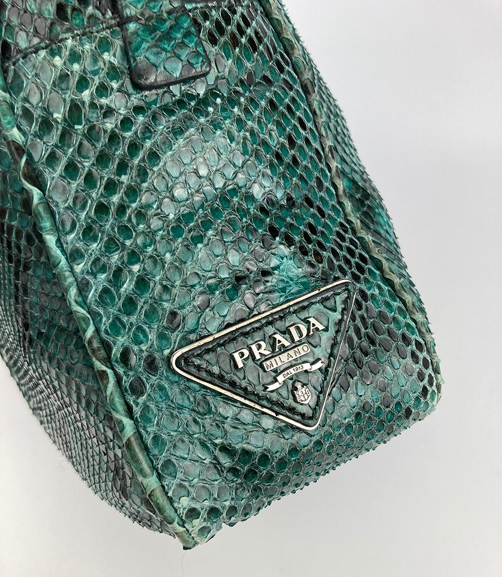 Blue Prada Teal Snakeskin Python Top Handle Tote