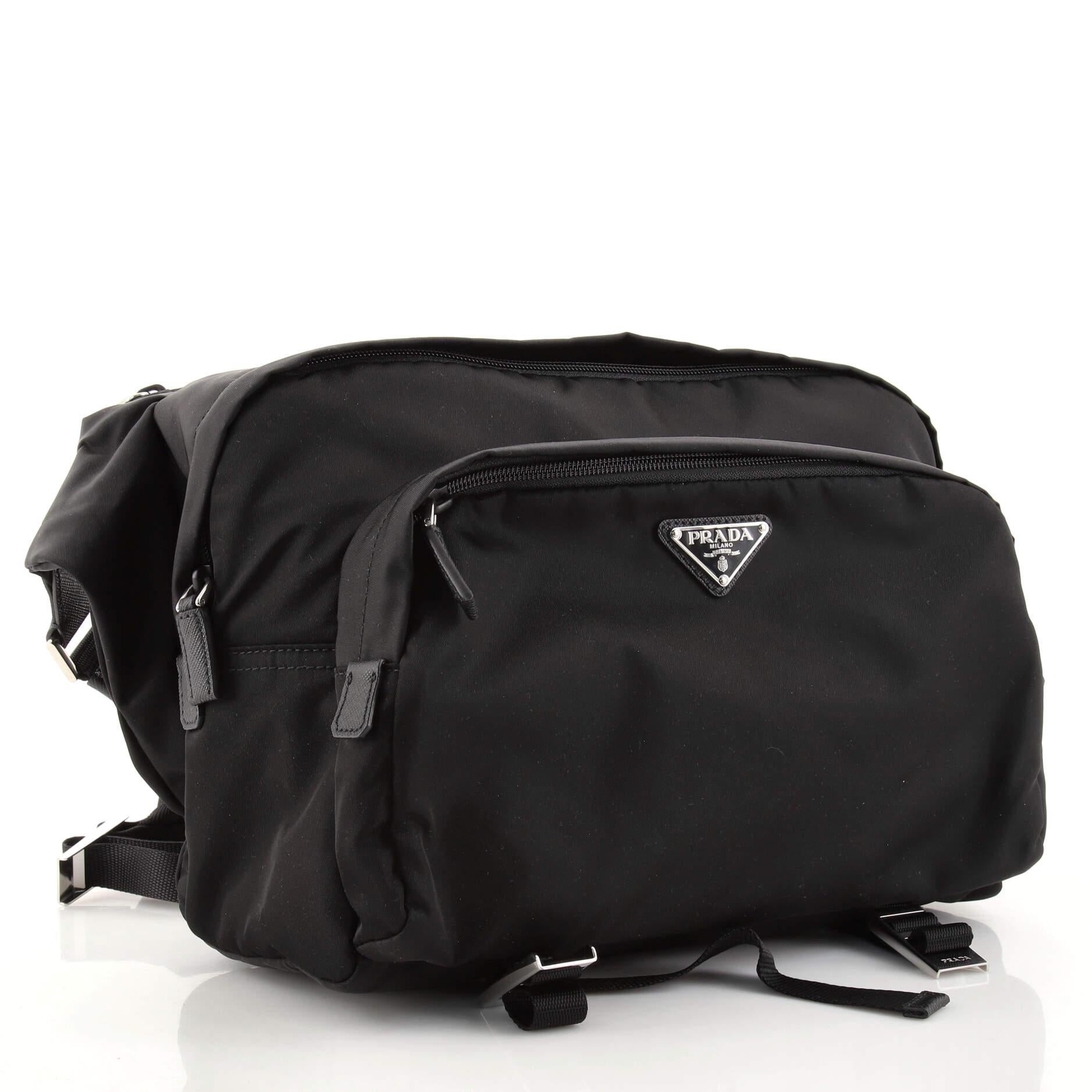 Black Prada Technical Zip Crossbody Bag Tessuto Medium