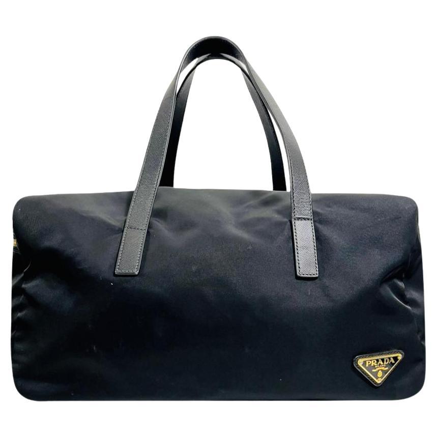 Prada Tessuto Vitello Daino Nylon Tote Shoulder Bag Black