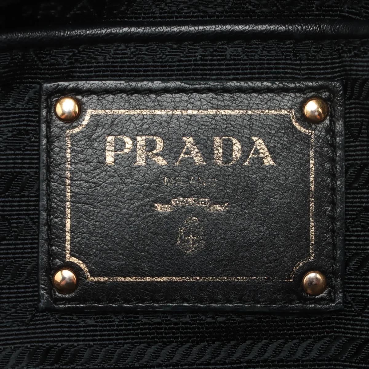 Prada Tessuto Gaufre Nylon Leather Two-Way Handbag Black im Angebot 6