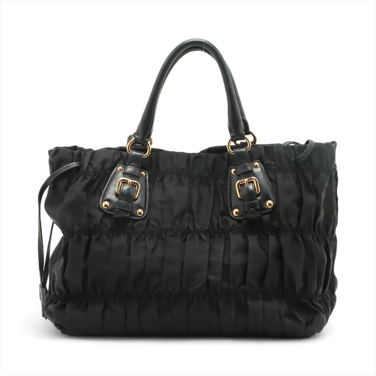 Prada Tessuto Gaufre Nylon Leather Two-Way Handbag Black (Schwarz) im Angebot