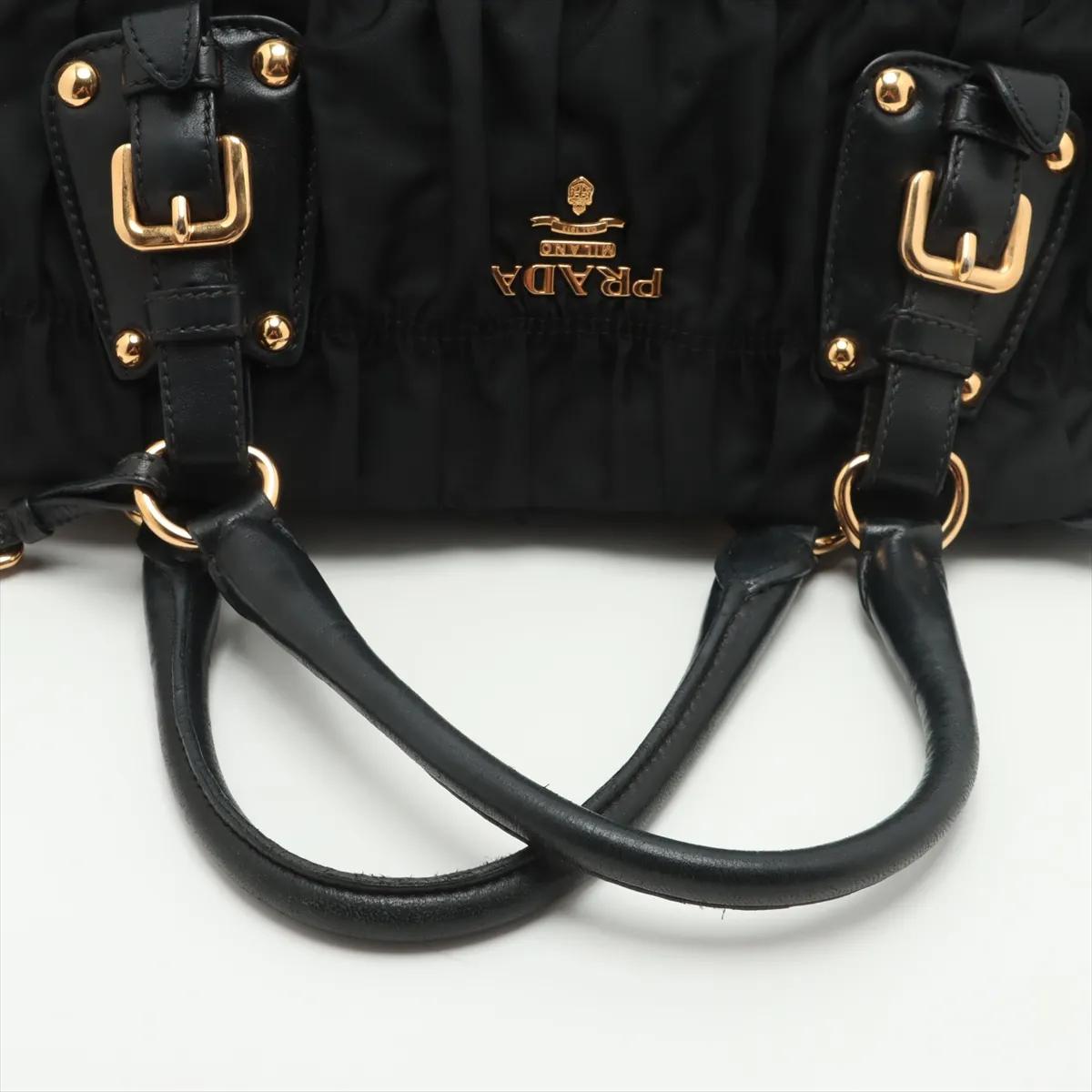 Prada Tessuto Gaufre Nylon Leather Two-Way Handbag Black im Angebot 1
