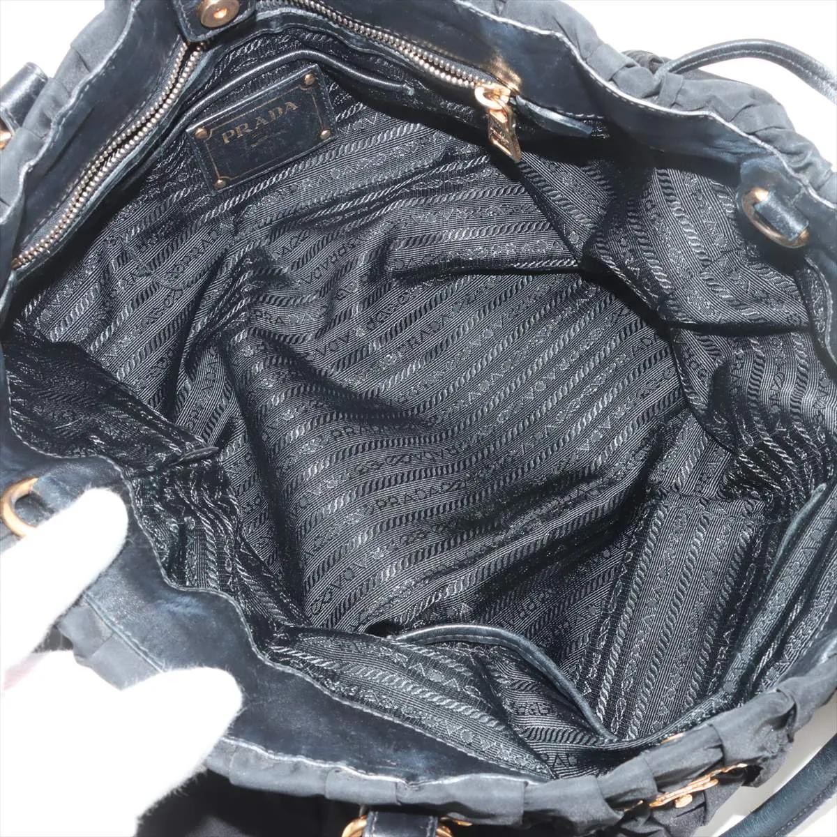 Prada Tessuto Gaufre Nylon Leather Two-Way Handbag Black im Angebot 4