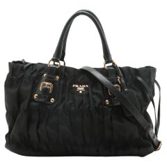 Prada Tessuto Gaufre Nylon Leather Two-Way Handbag Black