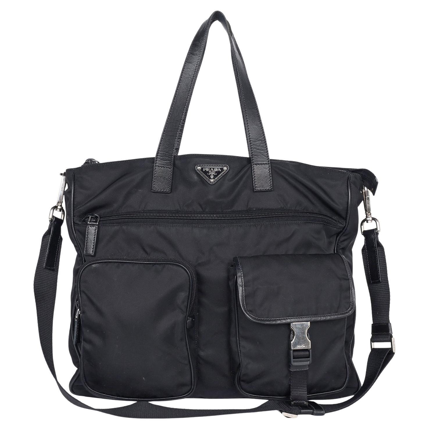 PRADA Tessuto Laptop Messenger Bag Black