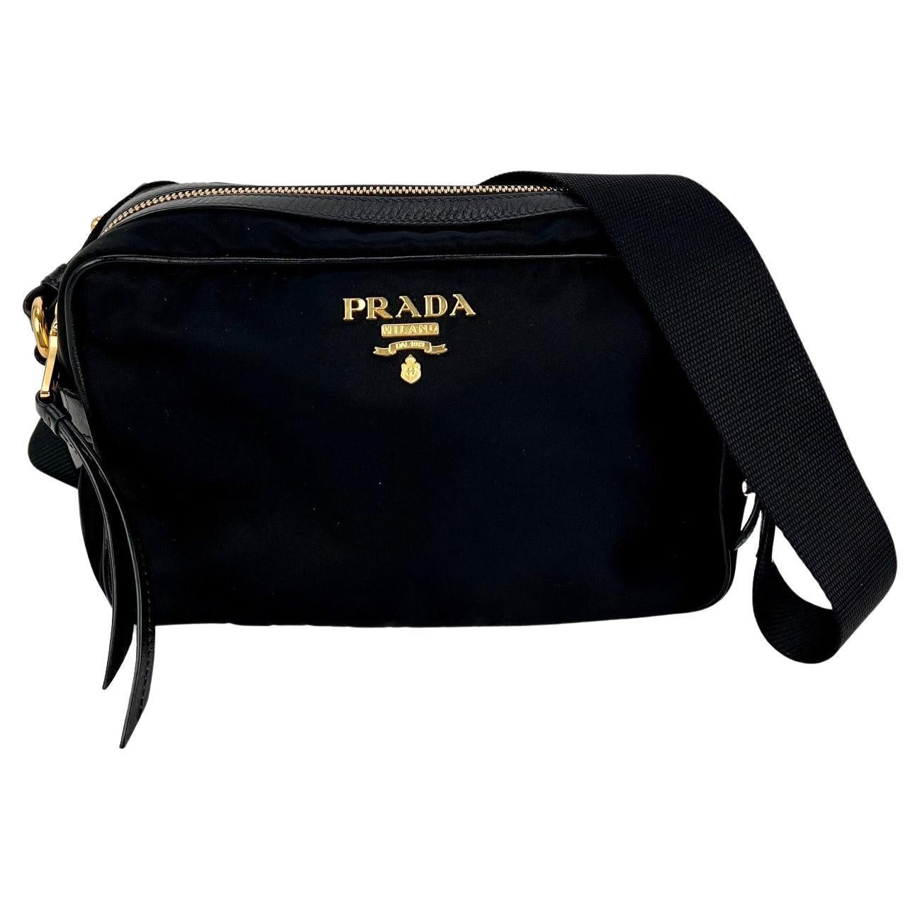 Prada Tessuto Nylon Bandoliera Black Crossbody Camera Bag For Sale