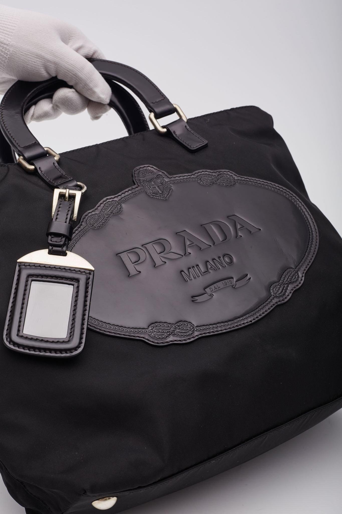 Women's Prada Tessuto Nylon Black Logo Tote Bag For Sale