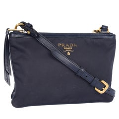 Prada Tessuto Nylon Blue Double Zip Calf Leather Crossbody Bag
