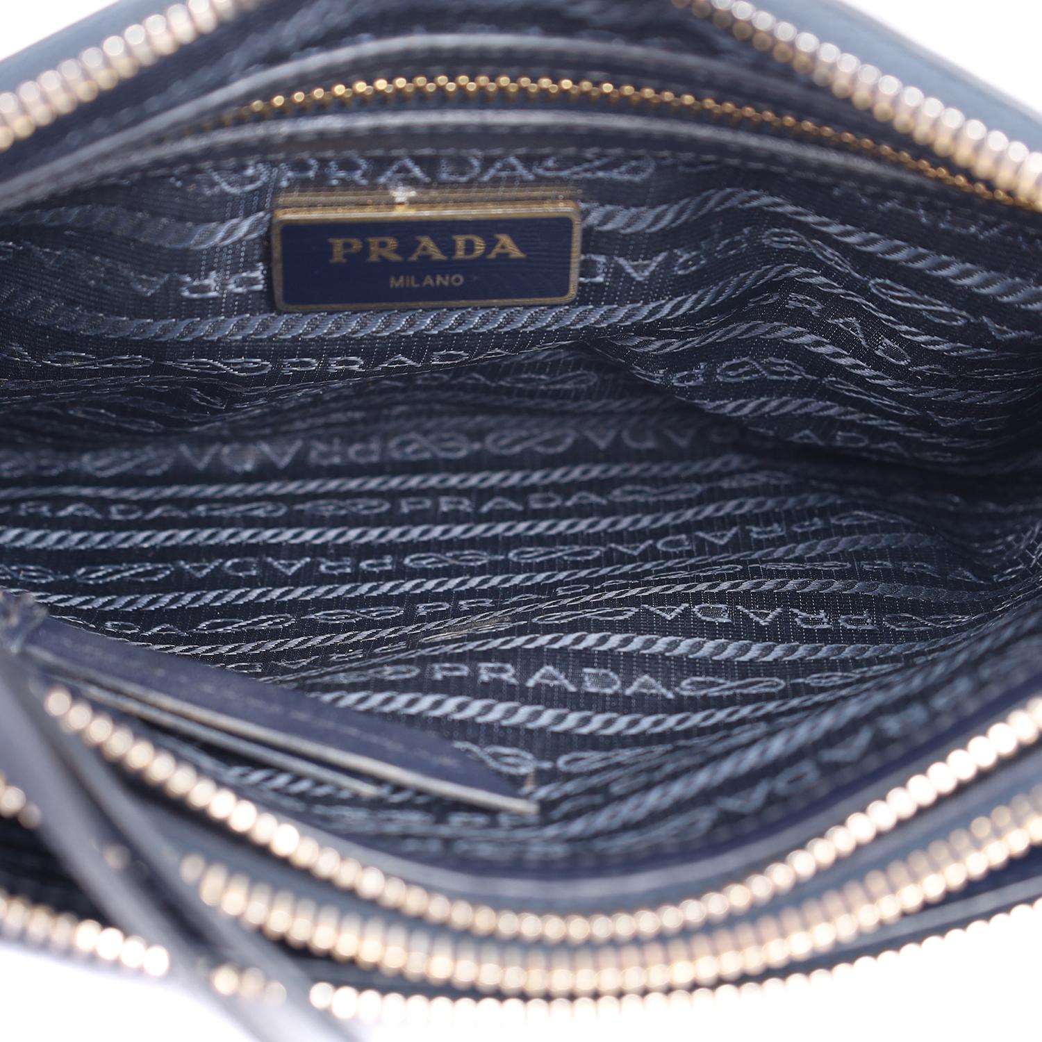 Prada Tessuto Nylon Blue Double Zip Calf Leather Crossbody Bag For Sale 1
