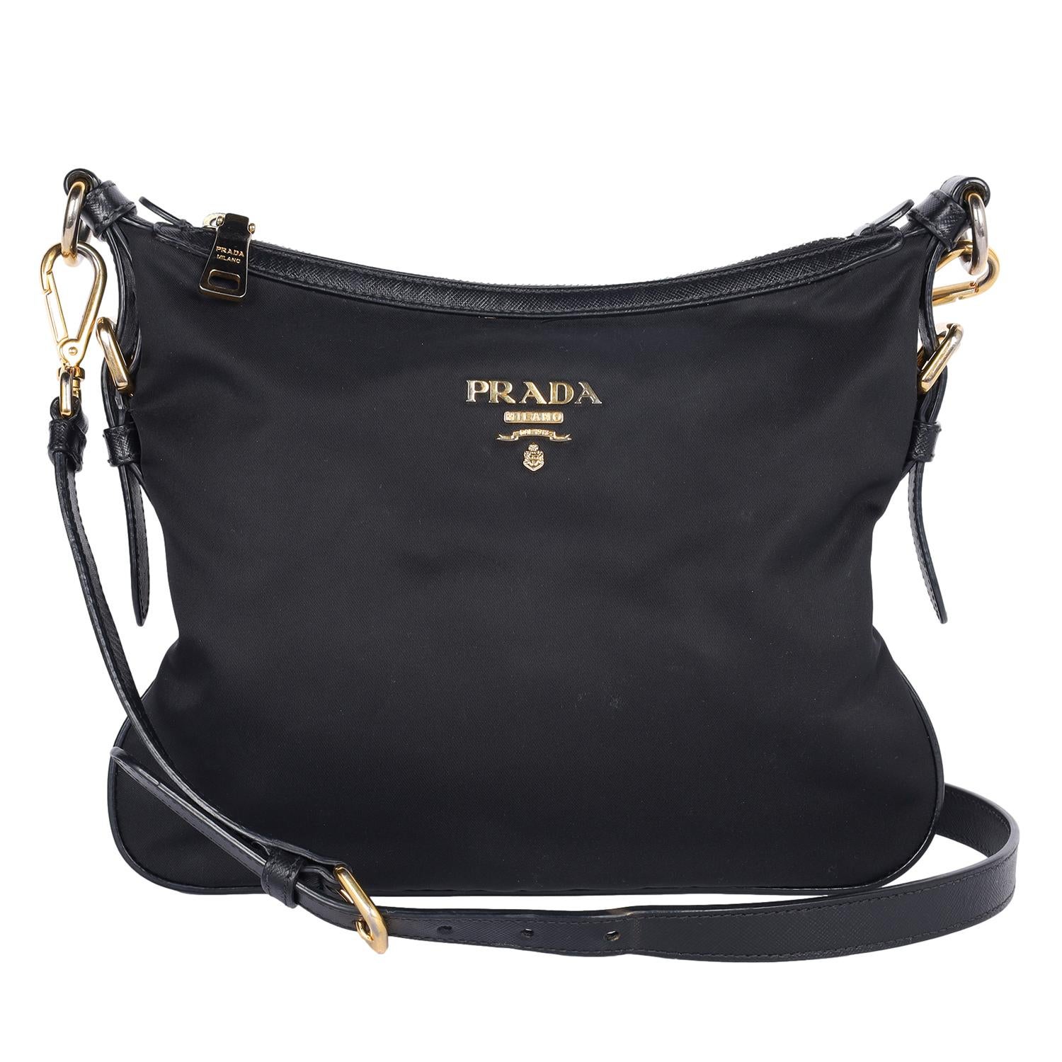 da uomo o donna PRADA Borsa a tracolla in nylon Tessuto Nero in vendita