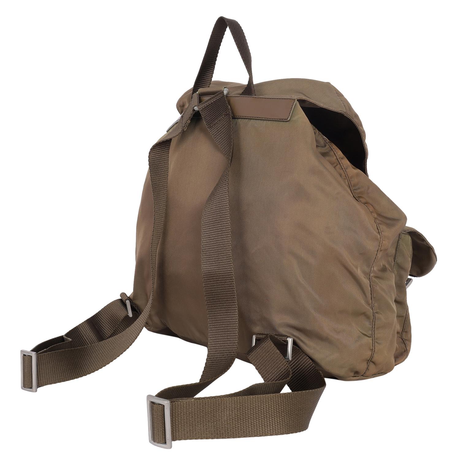 Prada Tessuto Nylon Drawstring Backpack Brown For Sale 6