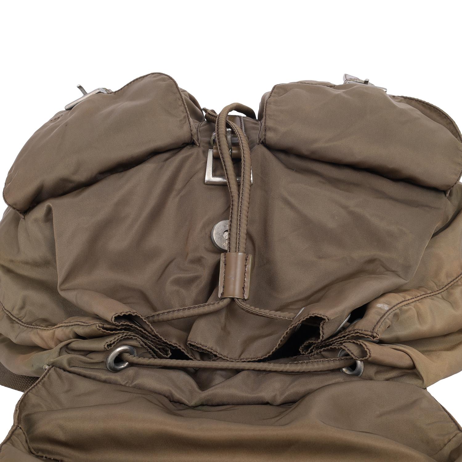 Prada Tessuto Nylon Drawstring Backpack Brown For Sale 8