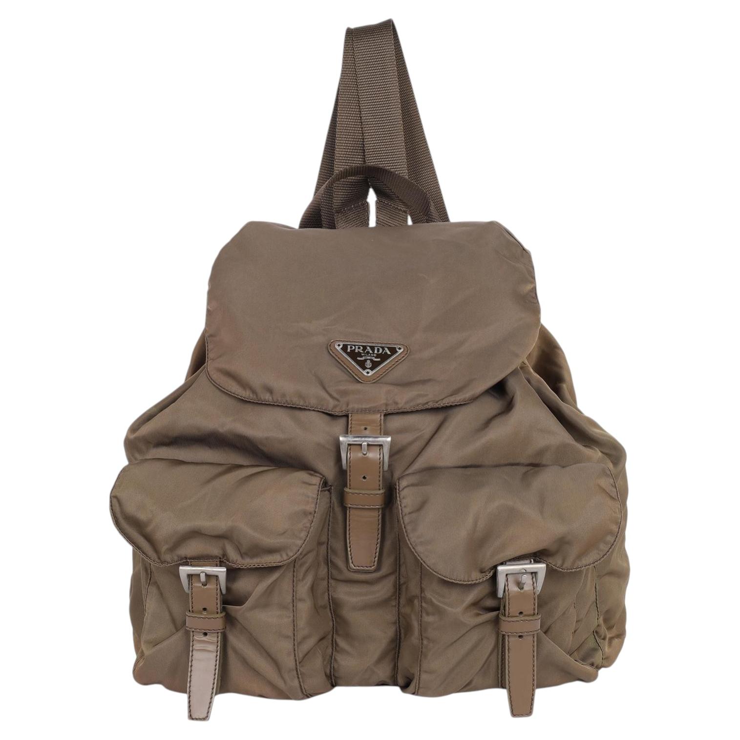 Prada Tessuto Brown Nylon Drawstring Backpack Unisex Made in Italy