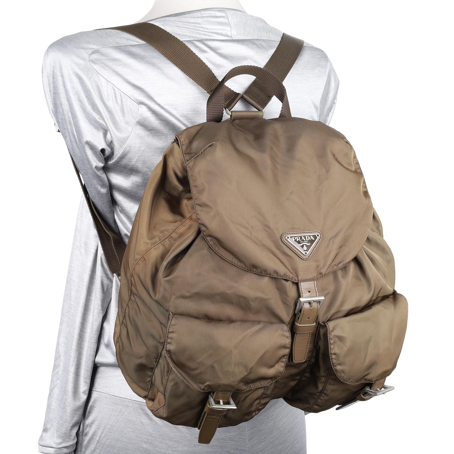 Prada Tessuto Nylon Drawstring Backpack Brown In Good Condition For Sale In Salt Lake Cty, UT