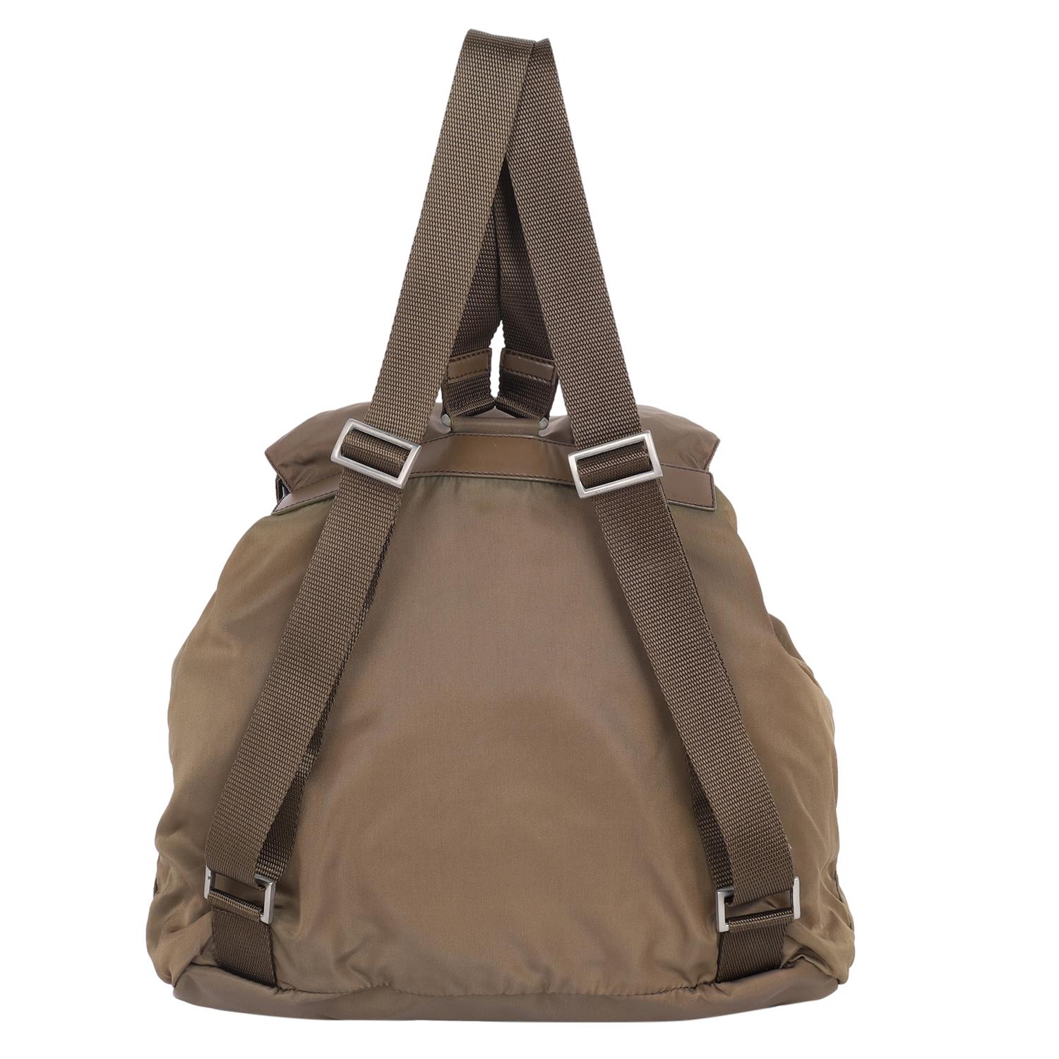 Women's or Men's Prada Tessuto Nylon Drawstring Backpack Brown For Sale