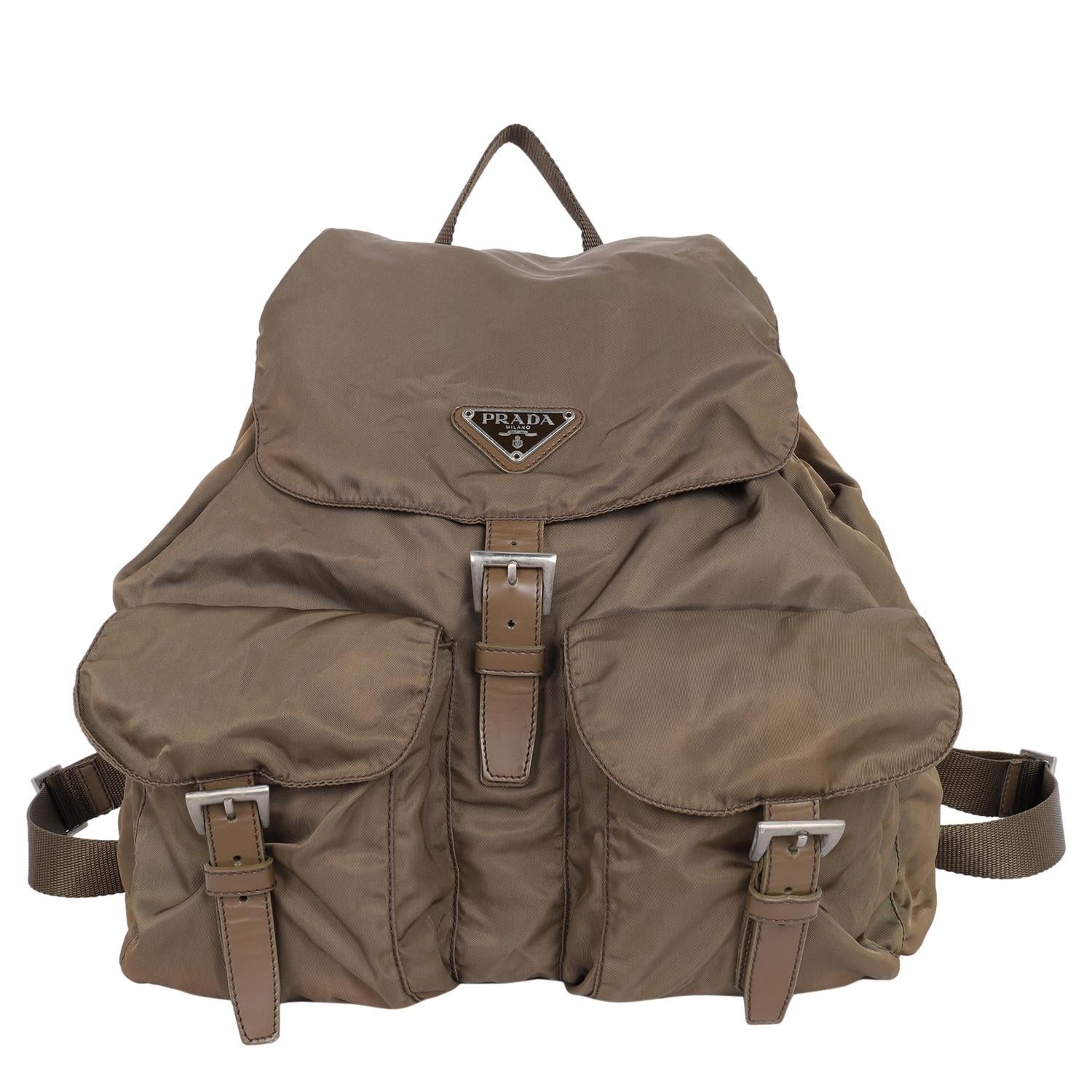 Prada Tessuto Nylon Drawstring Backpack Brown For Sale 1