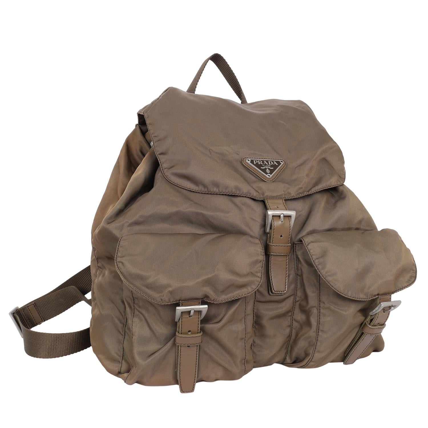 Prada Tessuto Nylon Drawstring Backpack Brown For Sale 2