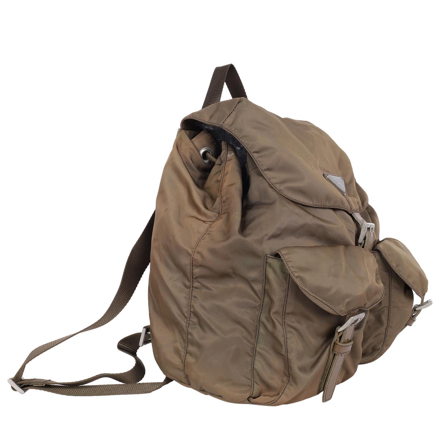 Prada Tessuto Nylon Drawstring Backpack Brown For Sale 3