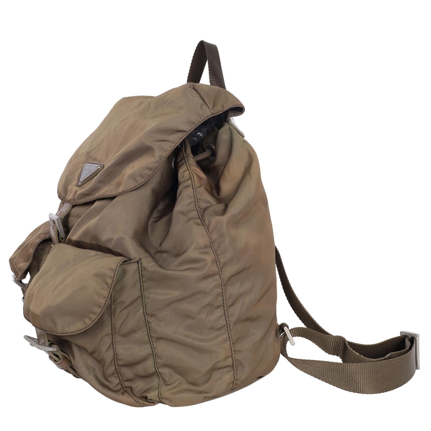 Prada Tessuto Nylon Drawstring Backpack Brown For Sale 4