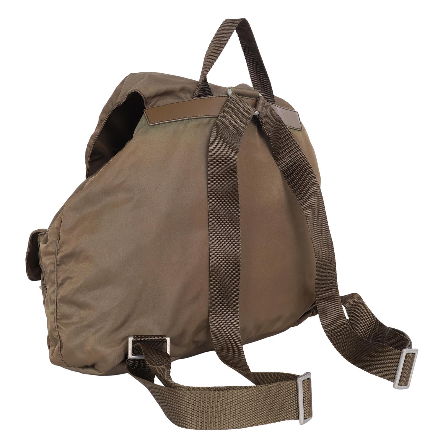 Prada Tessuto Nylon Drawstring Backpack Brown For Sale 5