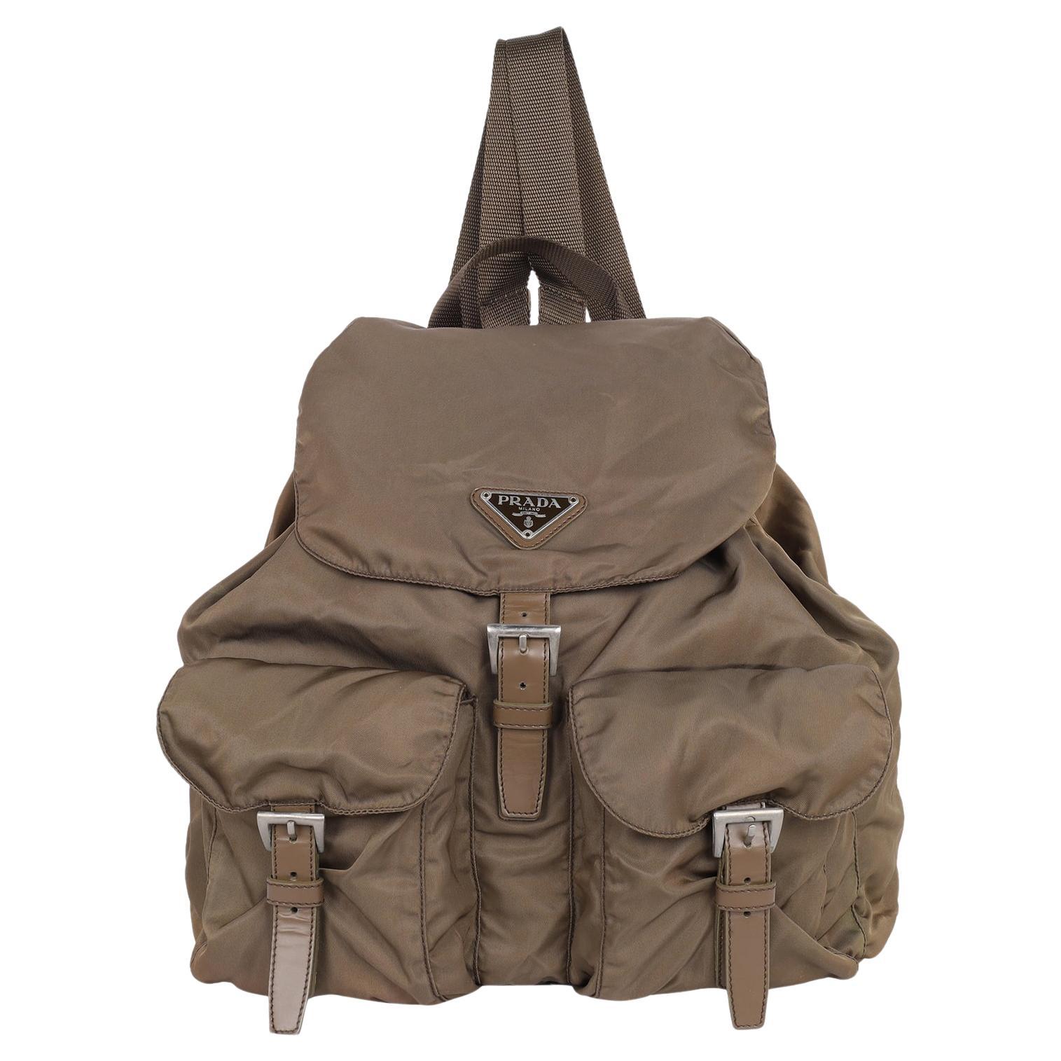 Prada Tessuto Nylon Drawstring Backpack Brown For Sale