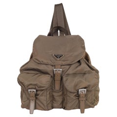 Used Prada Tessuto Nylon Drawstring Backpack Brown