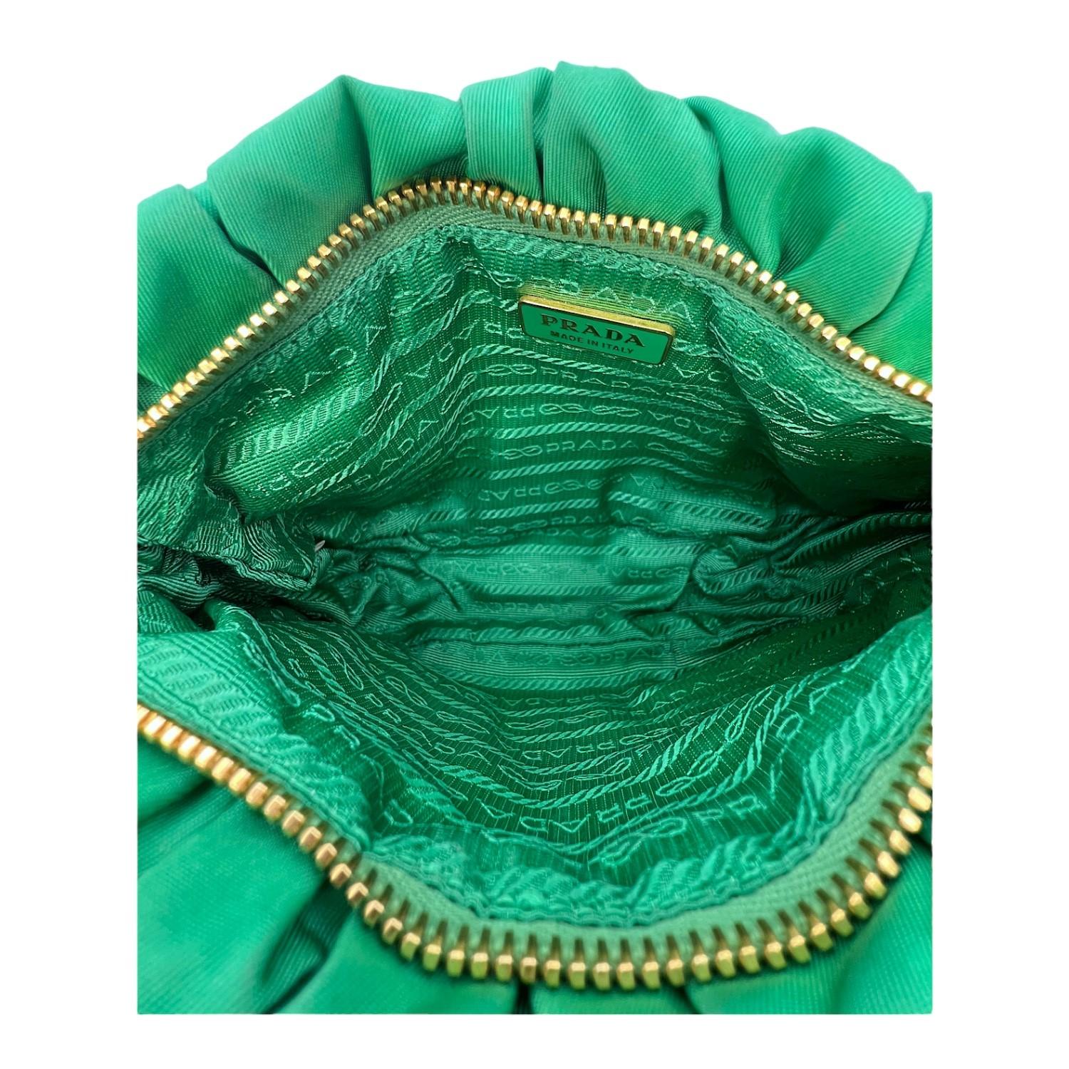 Prada Tessuto Nylon Gaufre Shoulder Bag Pochette Mint Green For Sale 1