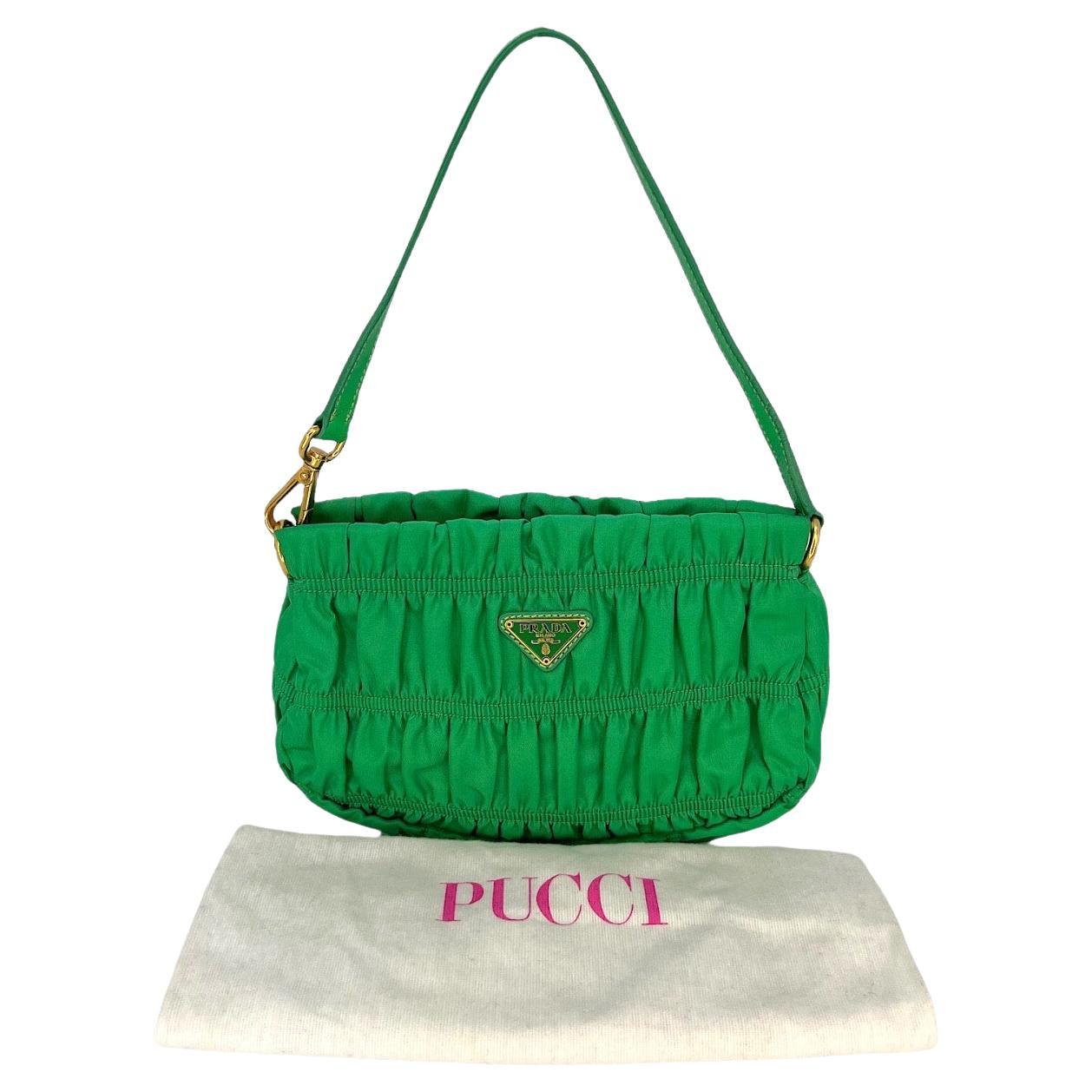 Prada Tessuto Nylon Gaufre Shoulder Bag Pochette Mint Green For Sale