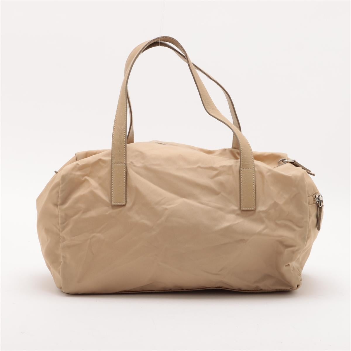 Prada Tessuto Nylon Leather Duffle Shoulder Bag Beige In Good Condition In Humacao, PR