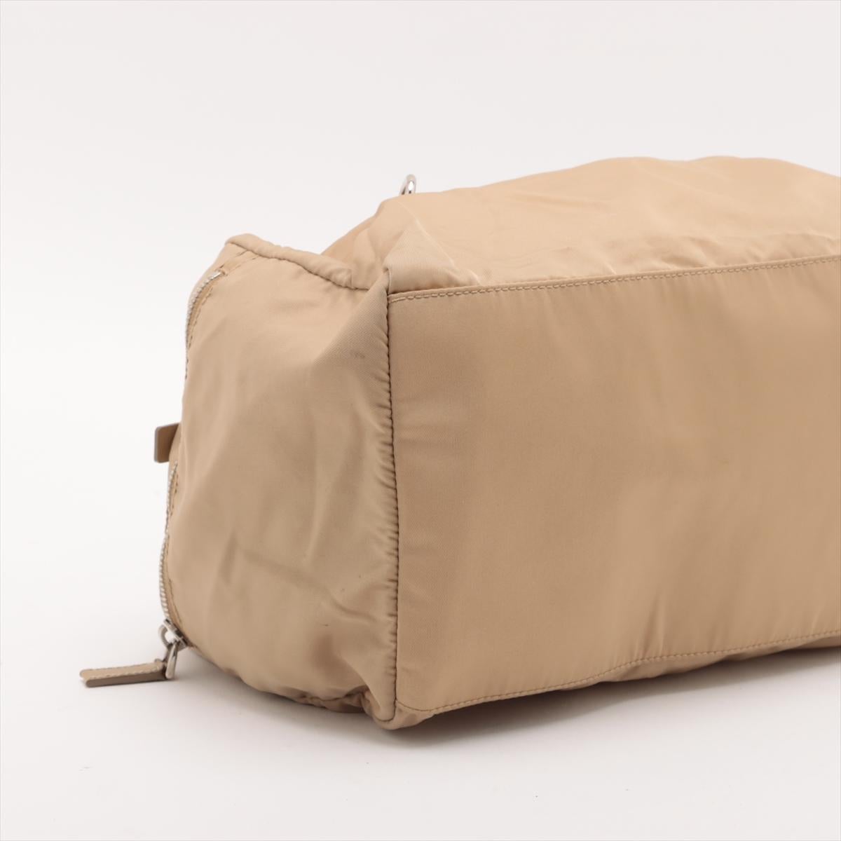 Prada Tessuto Nylon Leather Duffle Shoulder Bag Beige 1