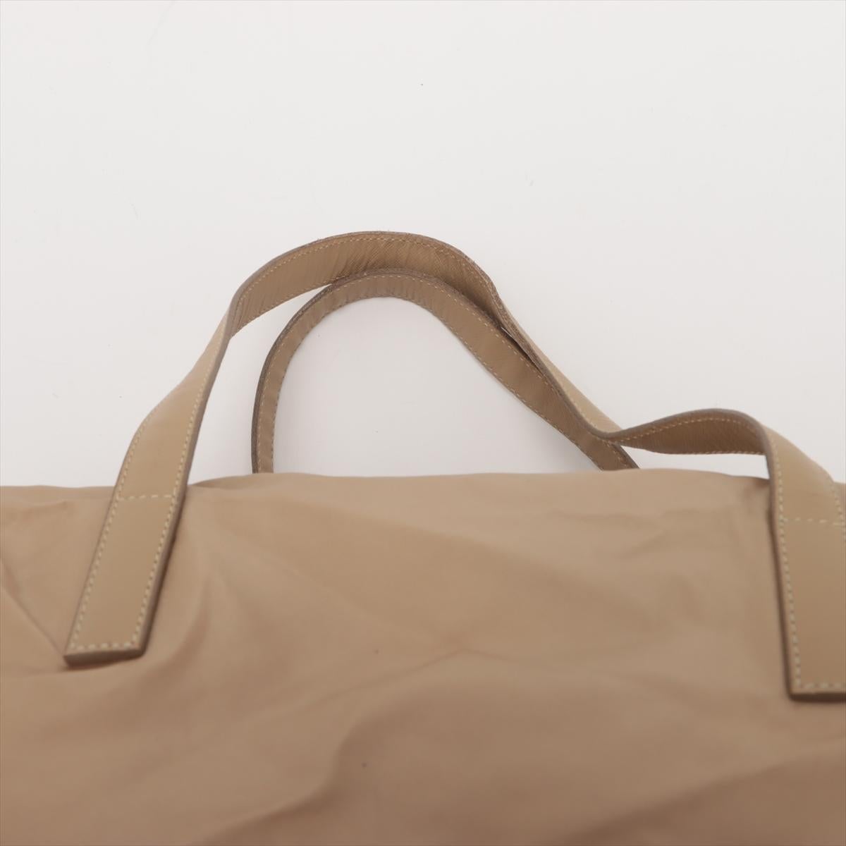 Prada Tessuto Nylon Leather Duffle Shoulder Bag Beige 3