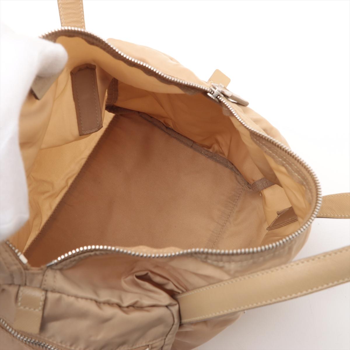 Prada Tessuto Nylon Leather Duffle Shoulder Bag Beige 5