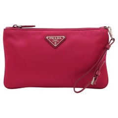 Prada Tessuto Nylon Leather Wristlet hot Pink