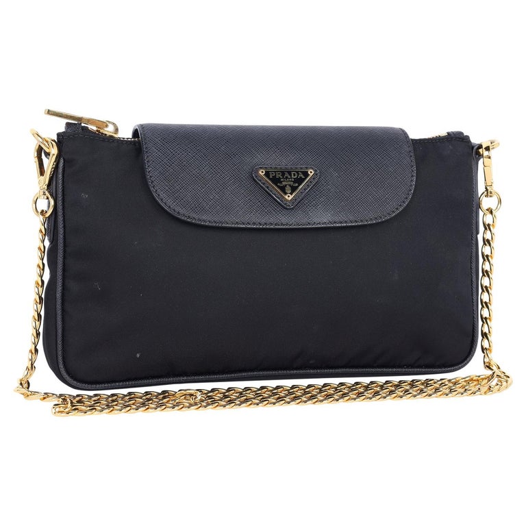 Prada Tessuto Nylon Saffiano Crossbody Bag Black For Sale at 1stDibs