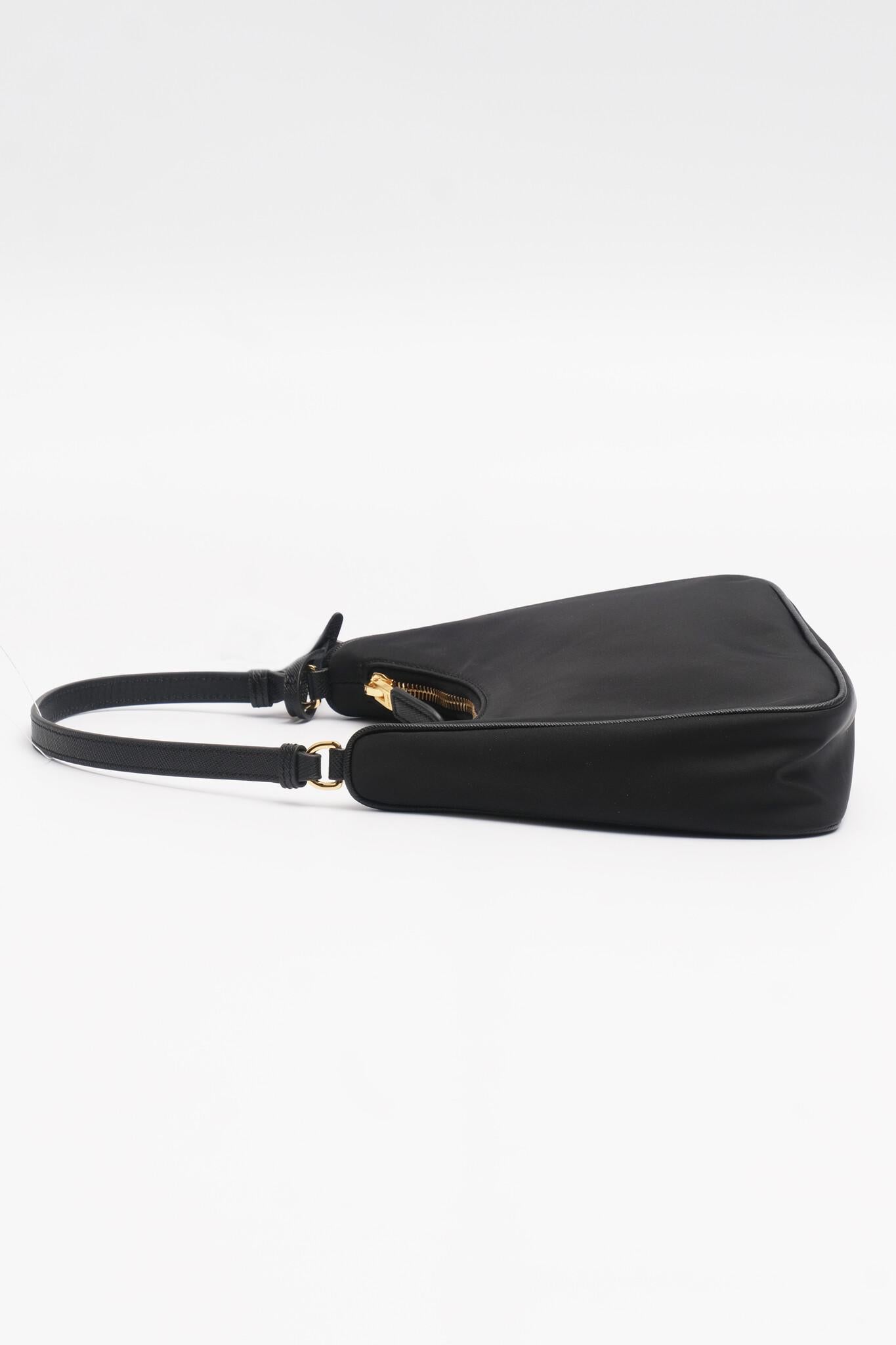 Prada Tessuto Nylon Saffiano Mini Re-edition Bag Black In New Condition For Sale In Montreal, Quebec