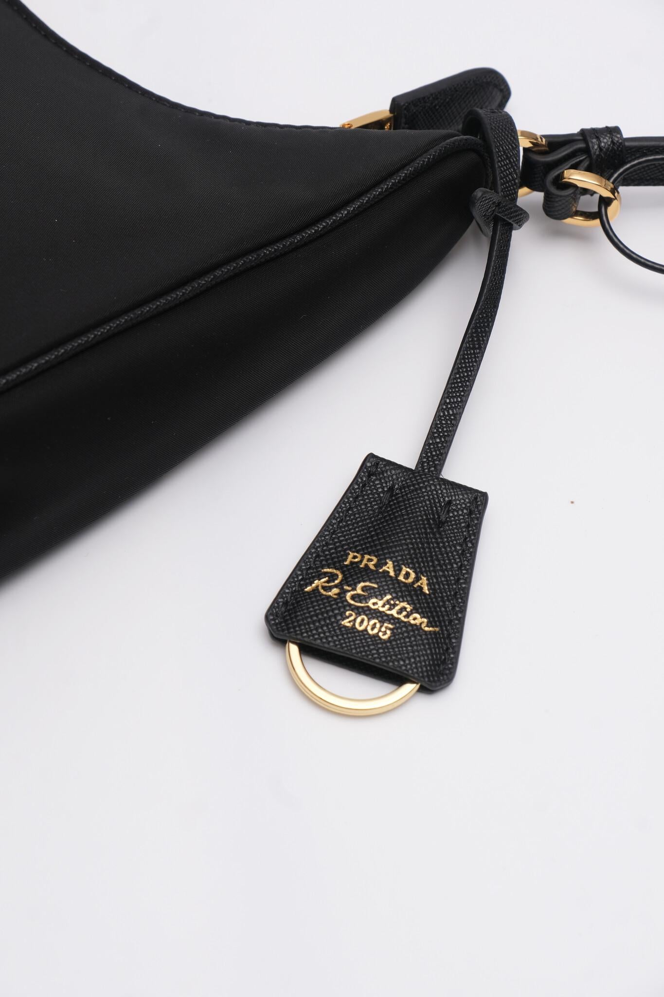 Prada Tessuto Nylon Saffiano Mini Re-edition Bag Black For Sale 1