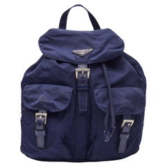 Used Prada Tessuto Nylon Vela Backpack Navy Blue