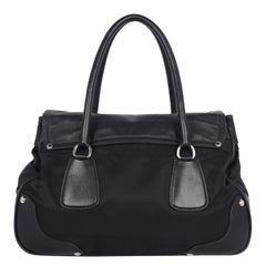 Prada Tessuto Nylon Vitello Foldover Pushlock Satchel Black