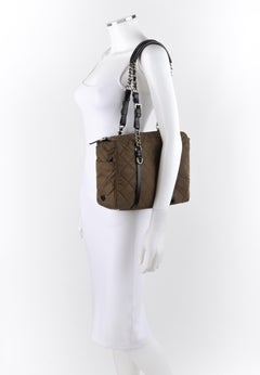 PRADA "Tessuto" Olive Brown Diamond Quilted Leather Chain Strap Shoulder Bag