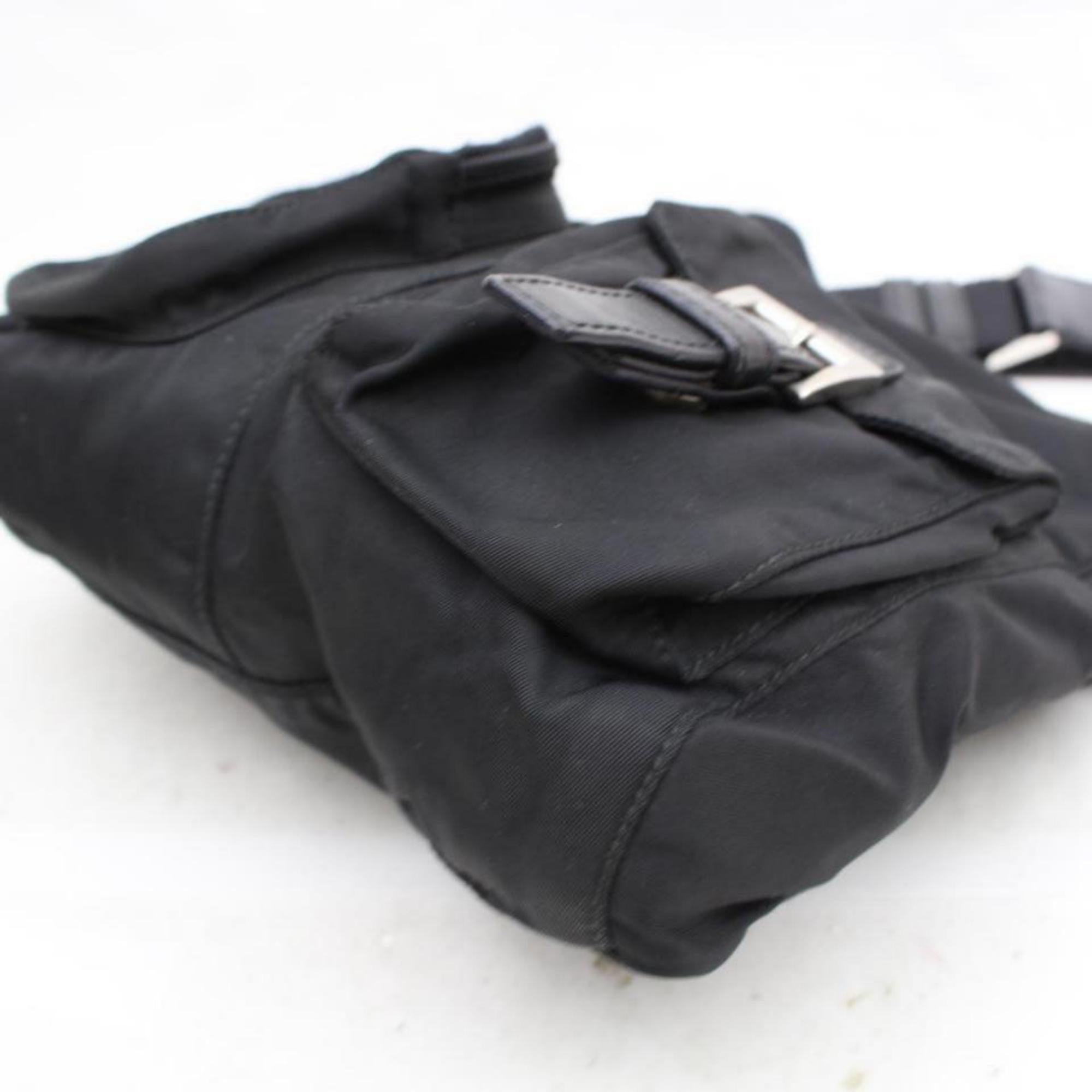 Women's Prada Tessuto Pocket Messenger 869721 Black Nylon Shoulder Bag For Sale