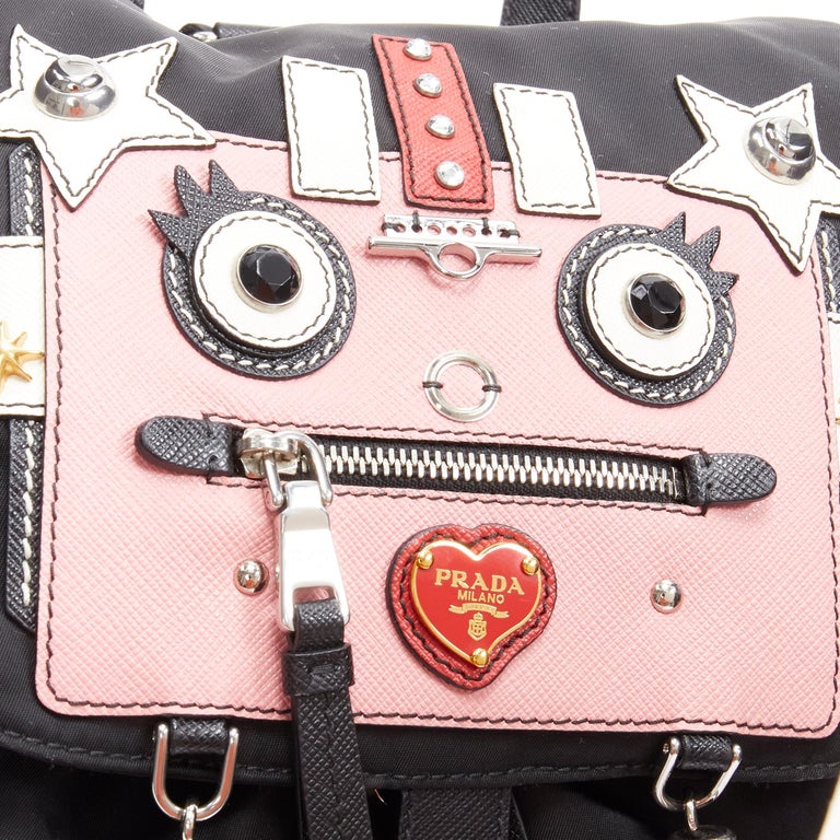 PRADA Tessuto Robot pink saffiano leather patchwork studded 