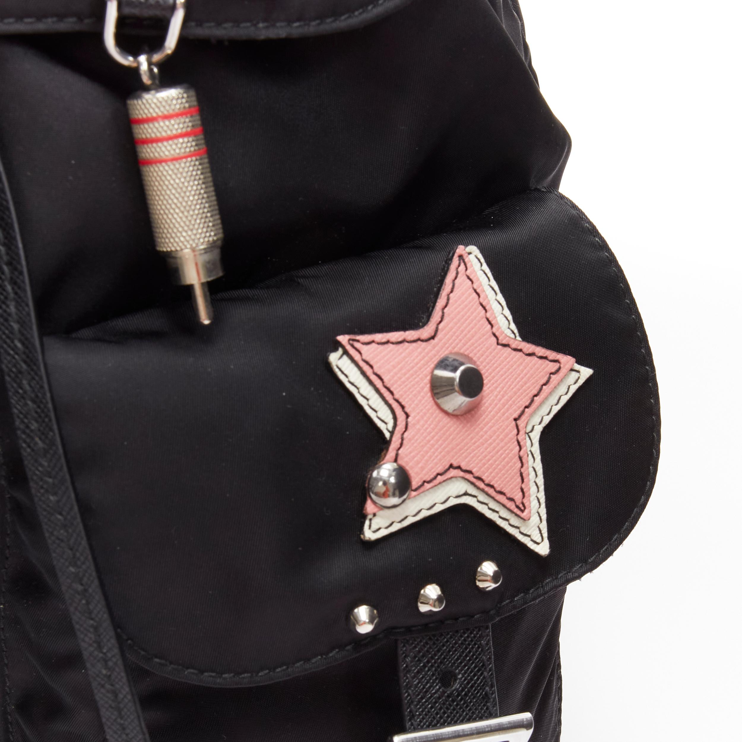 PRADA Tessuto Robot pink saffiano leather patchwork studded nylon backpack 2