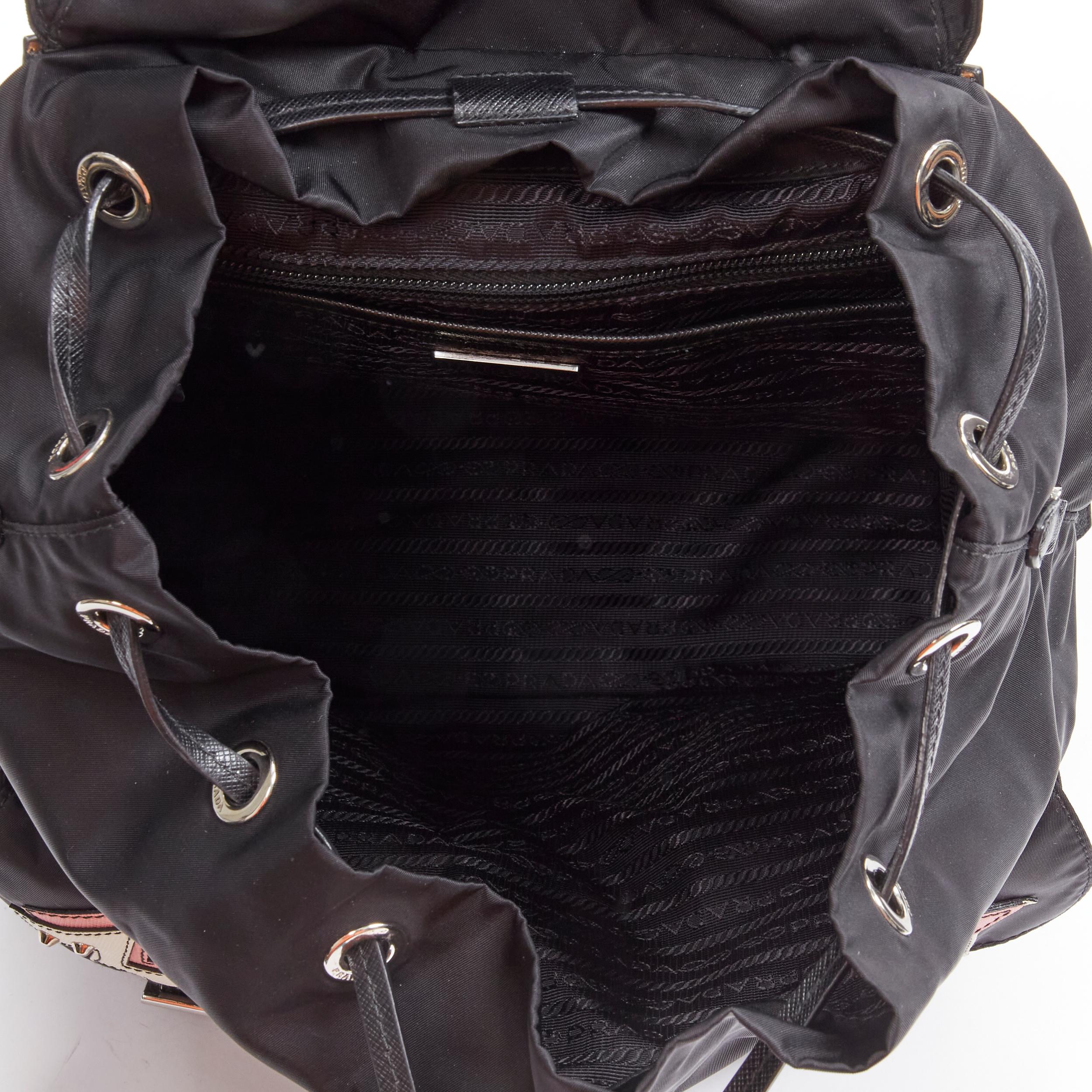PRADA Tessuto Robot pink saffiano leather patchwork studded nylon backpack 3